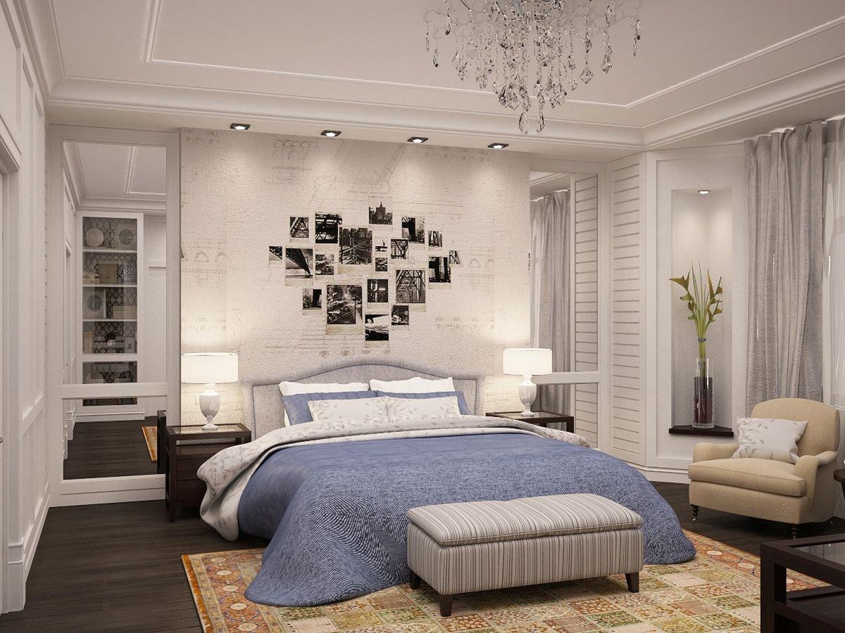 Интерьер спальни в стиле неоклассика с орнаментом